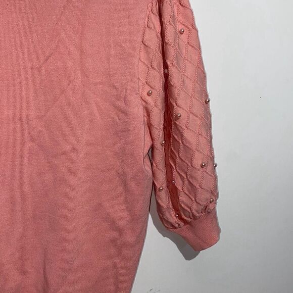 Nanette Lepore Women's Pink Ribbed Knit Beaded Sleeve Pullover Sweater Size XL - Picture 9 of 10